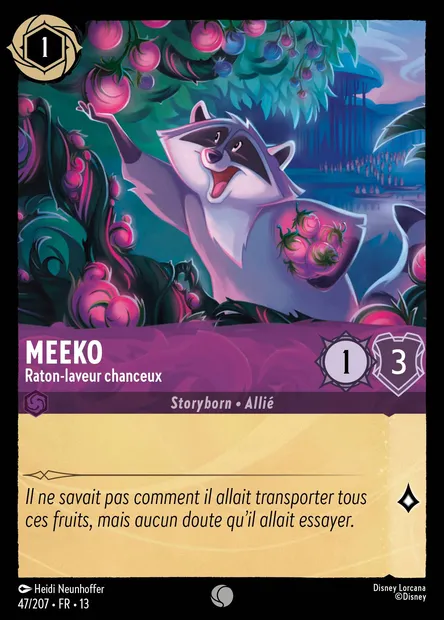 Meeko - Raton-laveur chanceux, carte Disney Lorcana CH13-047 — extension Invasion Epineuse!