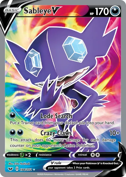 Sableye V, Pokémon card SSH 194 — Sword & Shield set