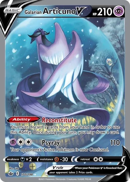 Galarian Articuno V, Pokémon card CRE 170 — Chilling Reign set