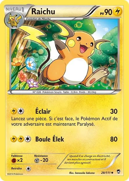 Raichu, carte Pokémon FFI 28 — extension Poings Furieux