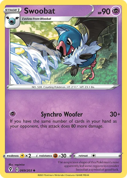 Swoobat, Pokémon card EVS 69 — Evolving Skies set