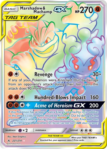 Marshadow & Machamp GX, Pokémon card UNB 221 — Unbroken Bonds set