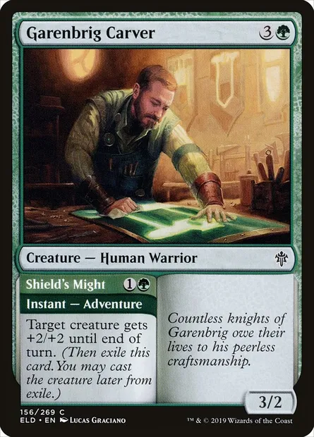 Garenbrig Carver // Shield's Might, Magic card ELD 156 — Throne of Eldraine set