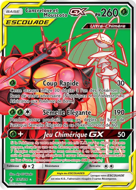 Cancrelove et Mouscoto GX, carte Pokémon UNB 191 — extension Alliance Infaillible