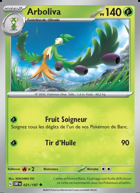 Arboliva, carte Pokémon OBF 021 — extension Flammes Obsidiennes