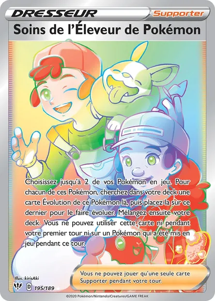 Soins de l'Éleveur de Pokémon, carte Pokémon DAA 195 — extension Ténèbres Embrasées