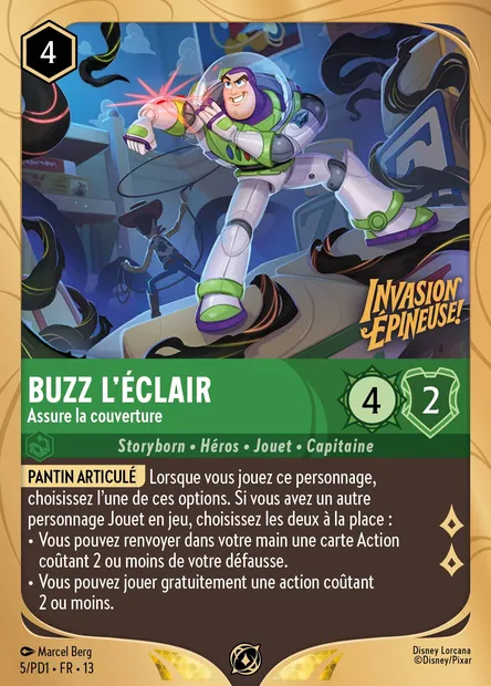 Buzz l'Éclair - Assure la couverture, carte Disney Lorcana PD1-005 — extension PD1