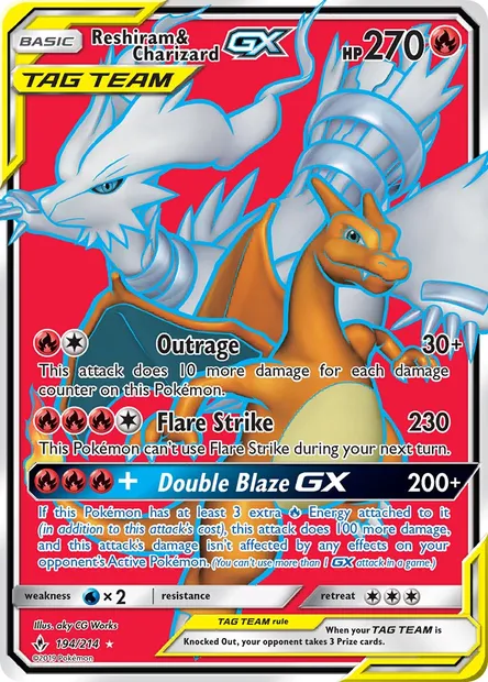 Reshiram & Charizard GX, Pokémon card UNB 194 — Unbroken Bonds set