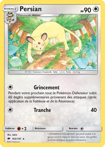 Persian, carte Pokémon BUS 102 — extension Ombres Ardentes