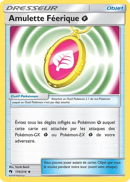Amulette Féerique Grass, carte Pokémon LOT 174 — extension Tonnerre Perdu