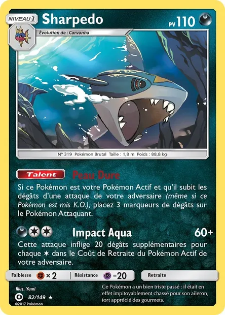 Sharpedo, carte Pokémon SUM 82 — extension Soleil et Lune
