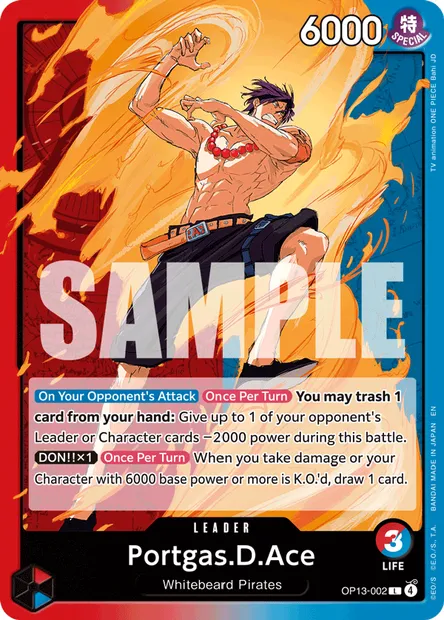 Portgas.D.Ace, One Piece card OP13-002 — CARRYING ON HIS WILL set