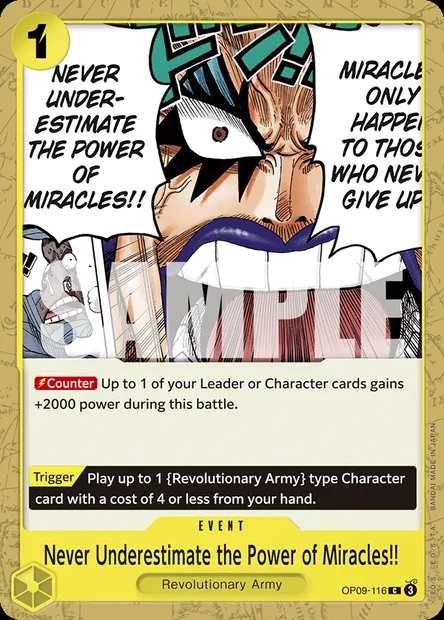 Never Underestimate the Power of Miracles!!, One Piece card OP09-116 — EMPERORS IN THE NEW WORLD set