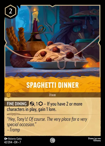 Spaghetti Dinner, Disney Lorcana card CH7-042 — Archazia's Island set
