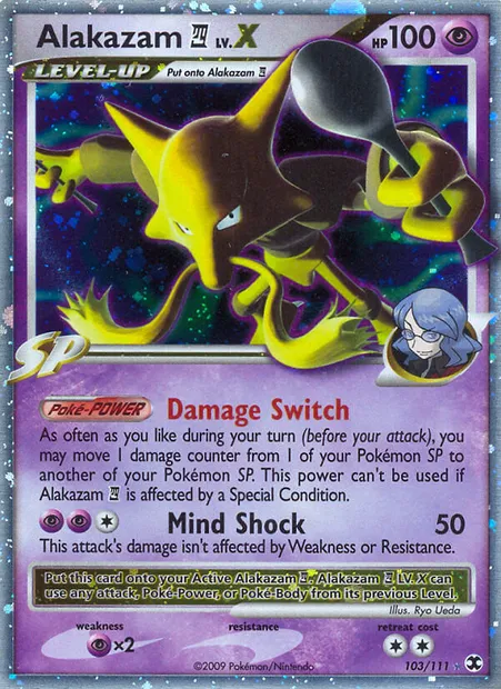 Alakazam E4 LV.X, Pokémon card RR 103 — Rising Rivals set