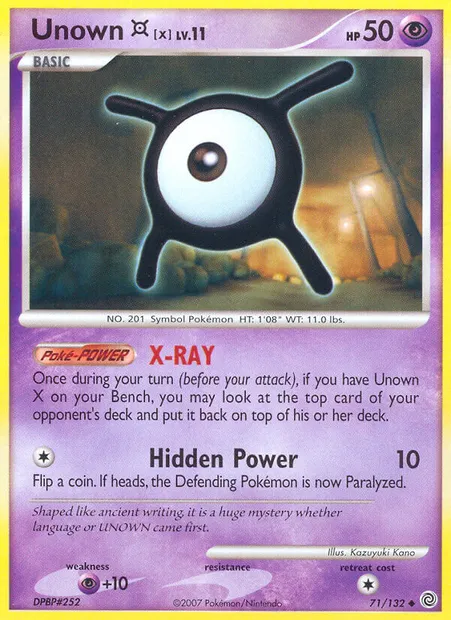 Unown X, Pokémon card SW 71 — Secret Wonders set