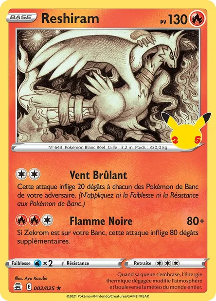 Reshiram, carte Pokémon CEL 2 — extension Célébrations