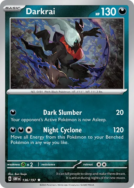 Darkrai, Pokémon card OBF 136 — Obsidian Flames set