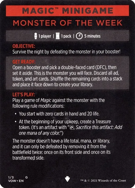 Monster of the Week // Monster of the Week (cont'd), carte Magic MVOW 1 — extension Innistrad: Crimson Vow Minigames