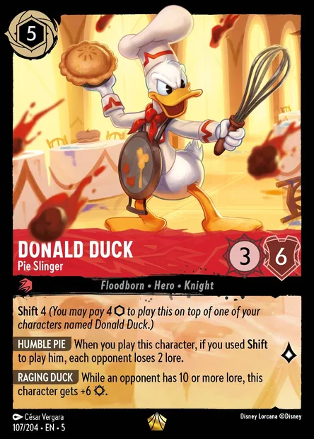 Donald Duck - Pie Slinger, Disney Lorcana card CH5-107 — Shimmering Skies set