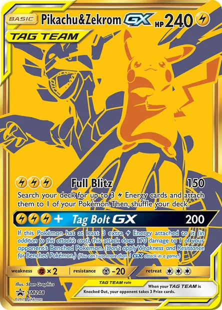 Pikachu et Zekrom GX, carte Pokémon SM 248 — extension Promo SM