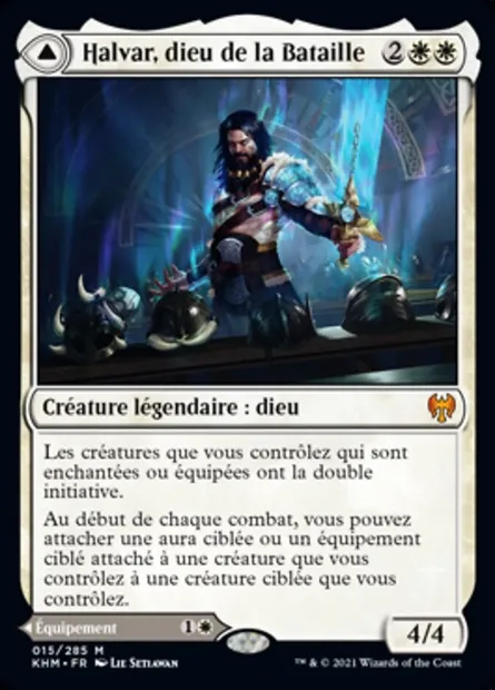 Halvar, dieu de la Bataille // Épée des royaumes, carte Magic KHM 15 — extension Kaldheim