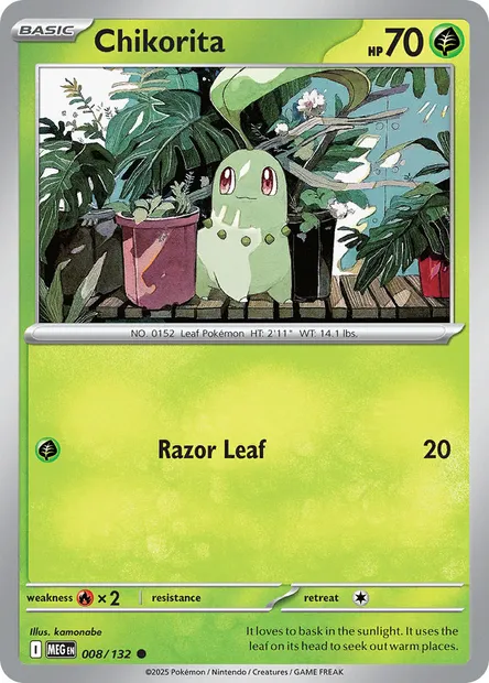 Chikorita, Pokémon card MEG 008 — Mega Evolution set