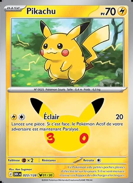 Pikachu, carte Pokémon 30C 023 — extension 30ᵉ Anniversaire