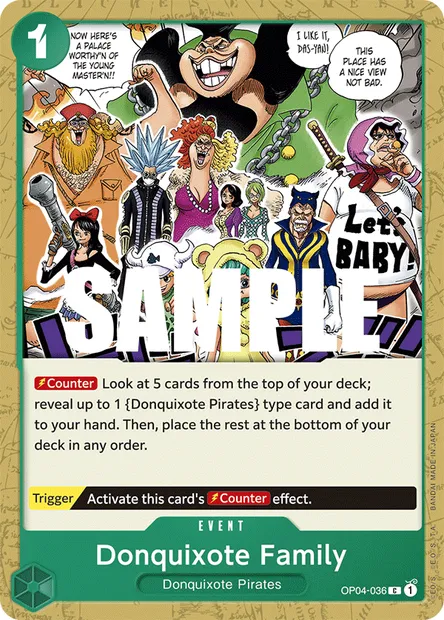 Donquixote Family, One Piece card OP04-036 — KINGDOMS OF INTRIGUE set