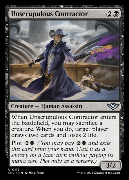 Unscrupulous Contractor, Magic card OTJ 112 — Outlaws of Thunder Junction set