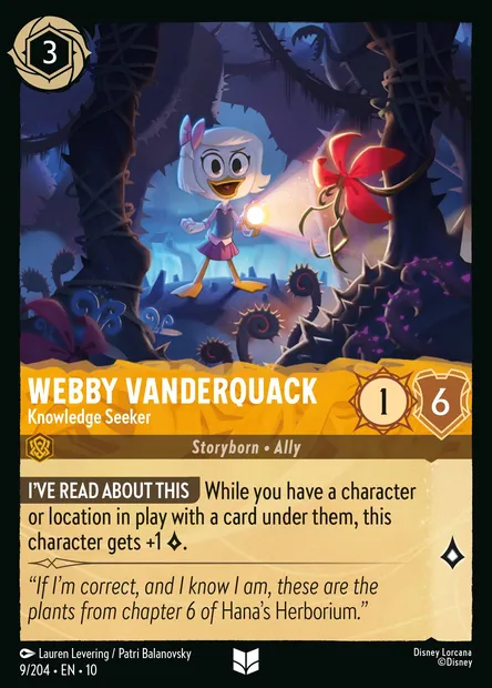 Webby Vanderquack - Knowledge Seeker, Disney Lorcana card CH10-009 — Whispers in the Well set