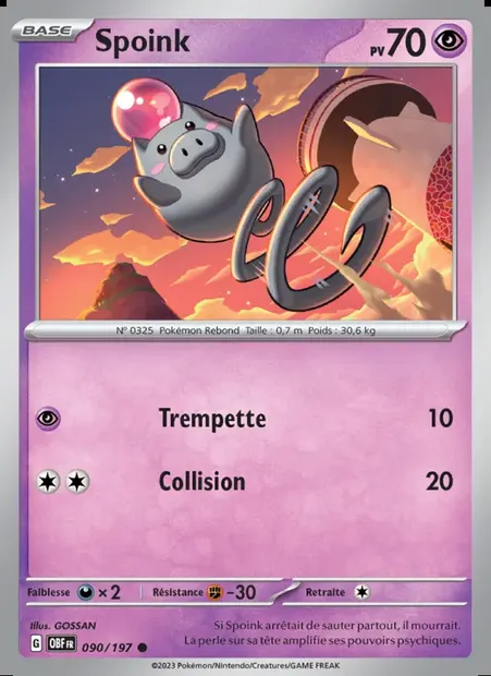 Spoink, carte Pokémon OBF 090 — extension Flammes Obsidiennes