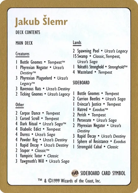 Jakub Šlemr Decklist (1999), Magic card WC99 js0b — World Championship Decks 1999 set