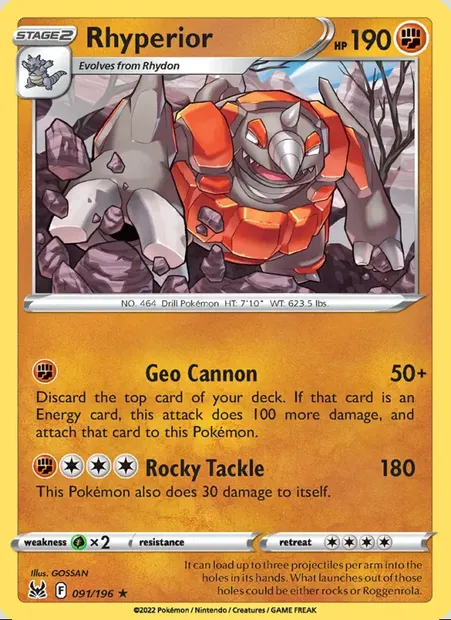 Rhyperior, Pokémon card LOR 091 — Lost Origin set