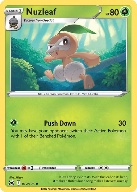 Nuzleaf, Pokémon card LOR 012 — Lost Origin set