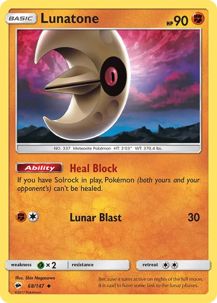 Lunatone, Pokémon card BUS 68 — Burning Shadows set