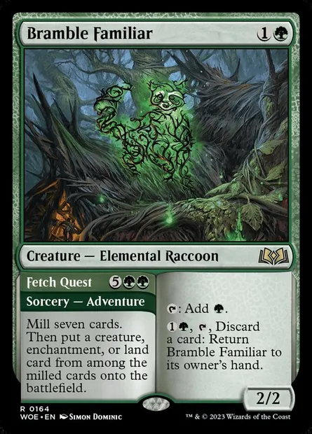Bramble Familiar // Fetch Quest, Magic card WOE 164 — Wilds of Eldraine set