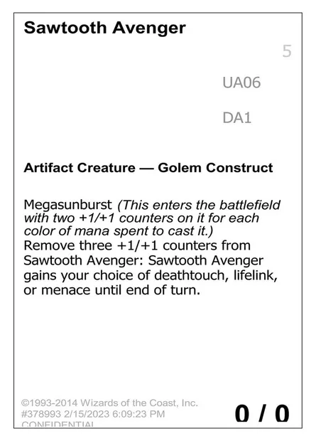 Sawtooth Avenger, Magic card UNK UA06b — Unknown Event set