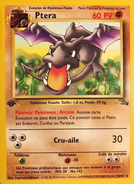 Ptéra, carte Pokémon FO 16 — extension Fossile
