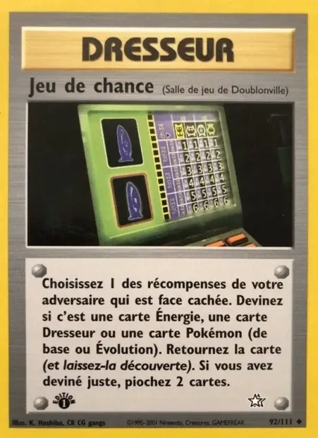 Jeu de chance, carte Pokémon NG 92 — extension Neo Genesis