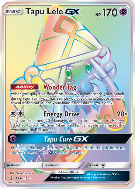Tapu Lele GX, Pokémon card GRI 155 — Guardians Rising set