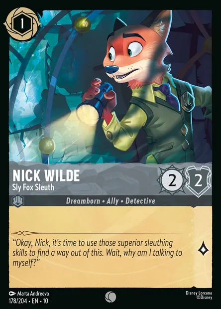 Nick Wilde - Sly Fox Sleuth, Disney Lorcana card CH10-178 — Whispers in the Well set