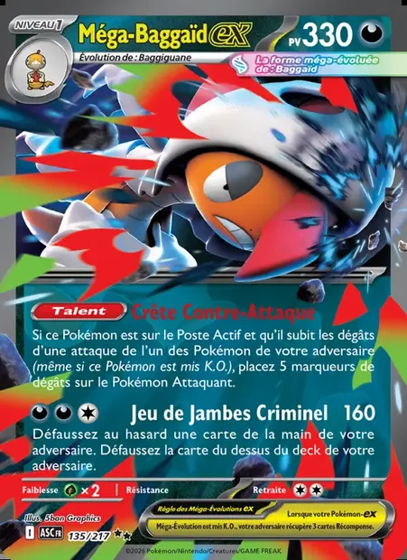 Méga-Baggaïd-ex, carte Pokémon ASC 135 — extension Héros Transcendants