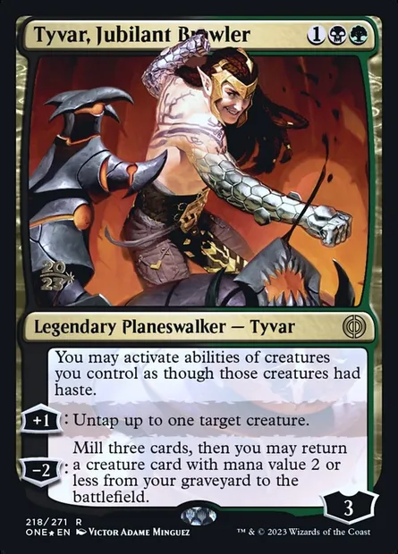 Tyvar, Jubilant Brawler, Magic card PONE 218s — Phyrexia: All Will Be One Promos set