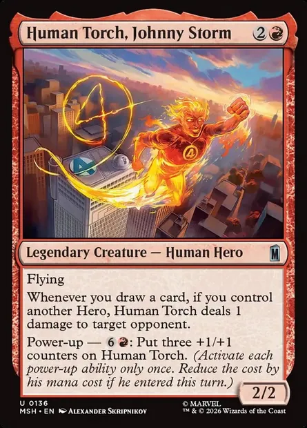 Human Torch, Johnny Storm, Magic card MSH 136 — Marvel Super Heroes set