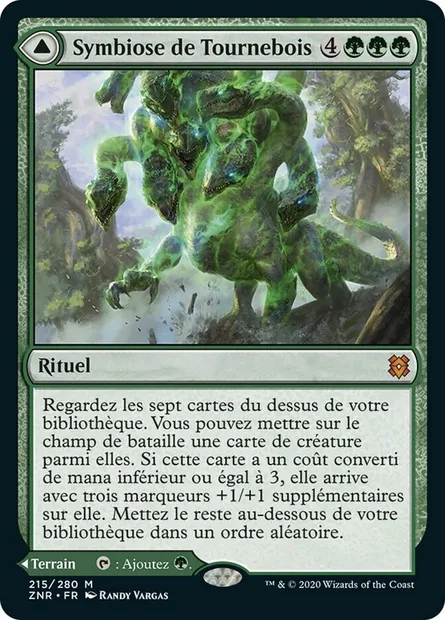 Symbiose de Tournebois // Tournebois, le bois sinueux, carte Magic ZNR 215 — extension Renaissance de Zendikar