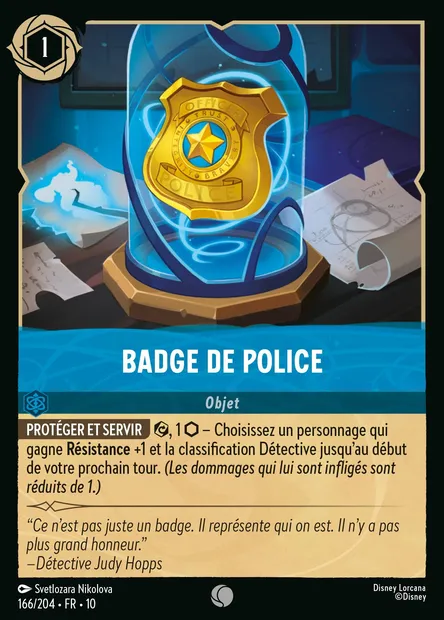 Badge de police, carte Disney Lorcana CH10-166 — extension Lueurs dans les Profondeurs