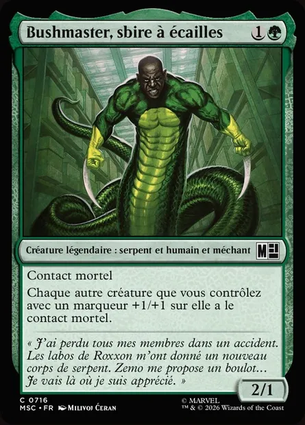 Bushmaster, sbire à écailles, carte Magic MSC 716 — extension Marvel Super Heroes Commander