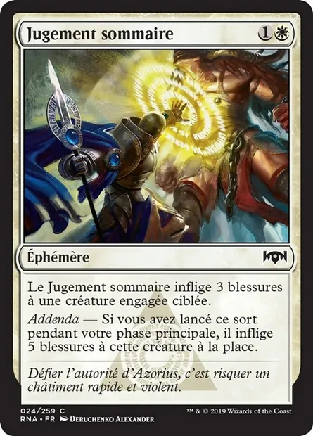 Jugement sommaire, carte Magic RNA 24 — extension L'allégeance de Ravnica