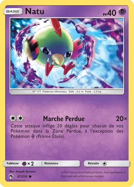 Natu, carte Pokémon LOT 87 — extension Tonnerre Perdu